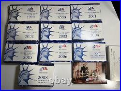 10 Proof Sets Boxes & COAs 1999-2008 COMPLETE 109 COINS total US Mint