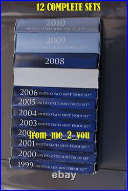 12 COMPLETE FULL SETS S MINT 1999 2010 US MINT PROOF COINS hr