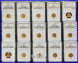 1908-1929 $2 1/2 Gold Indian Complete 15 pc Set MS61, MS61+ NGC