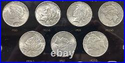 1921-1935-s Peace Dollar Complete 24 Coin Set, On Vintage Capital Board, Xf-unc