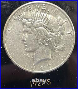 1921-1935-s Peace Dollar Complete 24 Coin Set, On Vintage Capital Board, Xf-unc