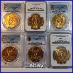 1921-47 GOLD 50 PESOS COMPLETE SET GRADED MS-64 UP TO MS-68, 18 Coins, Two 1947