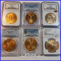 1921-47 GOLD 50 PESOS COMPLETE SET GRADED MS-64 UP TO MS-68, 18 Coins, Two 1947