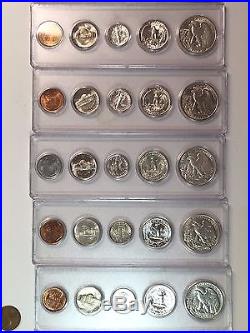 1941-1945 COMPLETE WWII CH/GEM BU 25 Coin SET SILVER 50c/25c/10c 5c/1c
