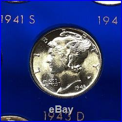 1941-1945 Complete Mercury Dime Short Set Very Choice To Gem Bu