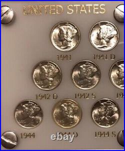 1941-1945-s Complete Short Set Silver Mercury Dimes White Capital Holder Luster