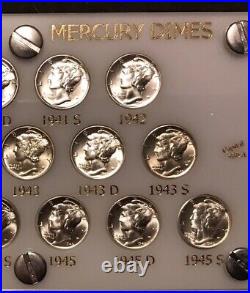 1941-1945-s Complete Short Set Silver Mercury Dimes White Capital Holder Luster