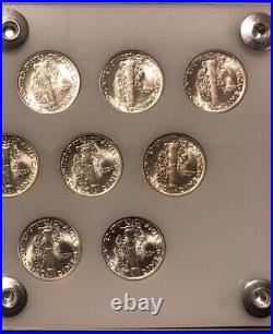 1941-1945-s Complete Short Set Silver Mercury Dimes White Capital Holder Luster