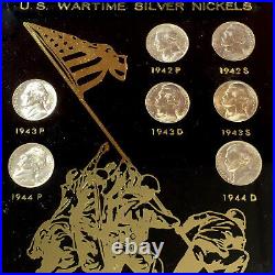 1942-1945 Complete Bu Unc. Wartime Silver Nickel Set! In Iwo Jima Black Display