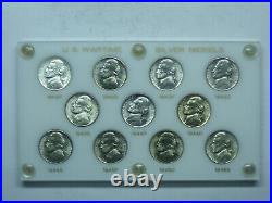1942-1945-P-D-S Jefferson Nickels (11 coins) War Years complete set BU