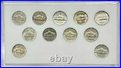 1942 1945 P D S Silver Wartime Nickel 5c AU BU Complete 11 Coin Set & Case