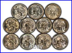 1942-45 5c Silver Jefferson War Nickel Complete 11-Coin Set Frosty BU Y5708