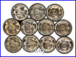 1942-45 5c Silver Jefferson War Nickel Complete 11-Coin Set Frosty BU Y5708