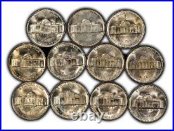 1942-45 5c Silver Jefferson War Nickel Complete 11-Coin Set Frosty BU Y5708