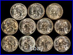 1942-45 5c Silver Jefferson War Nickel Complete 11-Coin Set Frosty BU Y5708