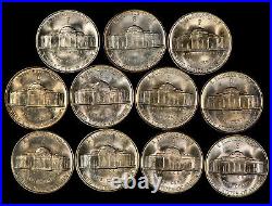 1942-45 5c Silver Jefferson War Nickel Complete 11-Coin Set Frosty BU Y5708