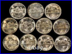 1942-45 5c Silver Jefferson War Nickel Complete 11-Coin Set Frosty BU Y5708