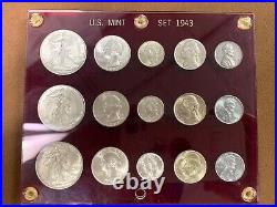 1943 P/D/S- US Mint Set- Raw- Complete- 15 Total- Hard Plastic Holder- Set #3