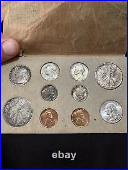 1945 S&D Silver Mint Set Complete. Made Long Ago In Original Mint Holder Toned