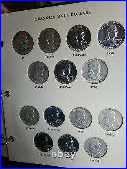 1948 1963 50c Franklin Silver Half Dollar Set With Proofs Album Complete