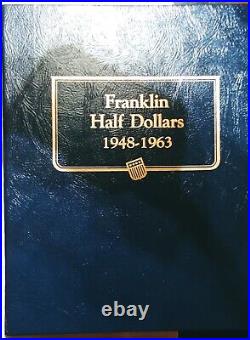1948p-1963d complete set franklin halves many uncirculated/toned, luster +bonus