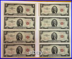 1953 Series $2 Red Seal Notes. Complete Set. 4 Star Notes 8 Total. All CRISP UNC