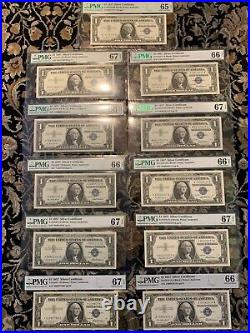 1957 $1 Silver Certificates, Complete Block Set All Pmg 65 Epq & Higher Except 1