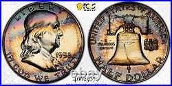 1958 Complete 5 Coin Proof Set, PCGS Trueview- Stunning Rainbow Toned