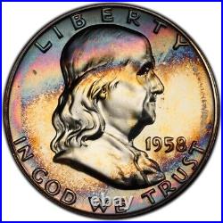 1958 Complete 5 Coin Proof Set, PCGS Trueview- Stunning Rainbow Toned