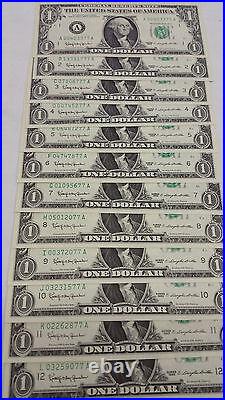 1963 $1.00 Gem Uncirculated Federal Reserve Note Complete Bank Set Ending 77
