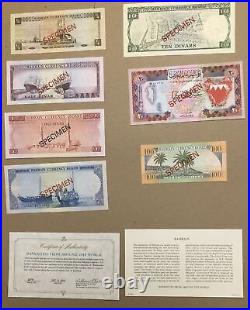 1964 BAHRAIN COMPLETE 7 SPECIMEN SET UNCIRCULATED BANKNOTES SCARCE-With-COA