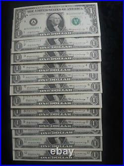 1969 Complete set of 12 Federal Reserve Bank $1 Dollar Notes Crisp Uncirculated
