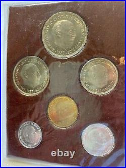 1972 Francisco Franco Sealed Proof Set Complete 6 Uncirculated Coins Spain