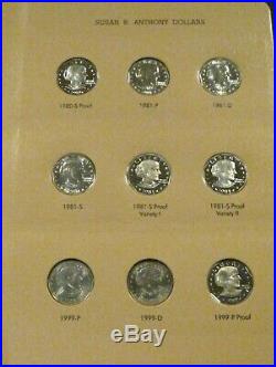 1979-1999 P/D/S Susan B Anthony Dollars Complete Set 18 Coins in Dansco Album