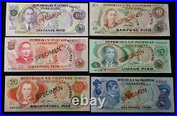 1979 Complete Six Note Uncirculated Phillipines Specimen Paper Note Set With COA