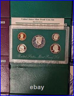 1980 to 2002 COMPLETE RUN Proof Sets U. S. Mint 23 Proof Set US Mint Box and COA