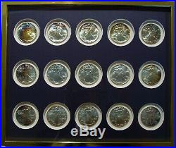 1986 2000 American Silver Eagles Complete 15 Coin Set In Frame Rainbow Toning