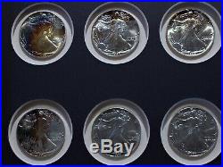 1986 2000 American Silver Eagles Complete 15 Coin Set In Frame Rainbow Toning