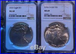 1986 2020 Complete 35 Coin American Silver Eagle Set Ngc Ms 69