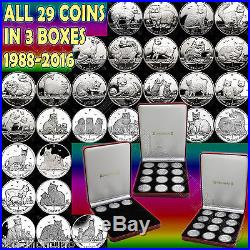 1988-2016 COMPLETE SET 29 Isle of Man Copper Nickel CAT COINS in (3) Mint Boxes
