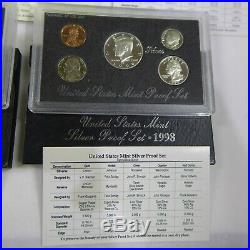 1992S 1998S U. S. Mint 90% SILVER COMPLETE BLACK BOX PROOF SET RUN 7 SETS