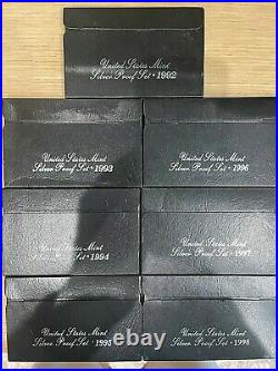 1992 -1998 US Mint Silver Proof Sets Complete Set of 7 With Boxes & COA