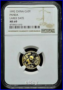 1992 China Complete Gold Panda Set Conserved & Graded By NGC Mint State 69