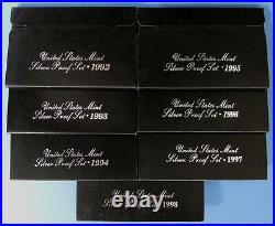 1992 thru 1998 Government Issued Silver Proof Sets Complete Run of all 7