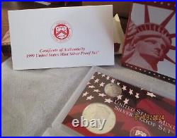 1999 2003 Silver Proof Sets 5 complete sets with COA's and boxes