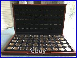 1999-2008 Complete 24K GOLD Plated Statehood Quarter 50 Coin Set Cherry Wood Box