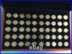 1999-2008 Complete 24K GOLD Plated Statehood Quarter 50 Coin Set Cherry Wood Box