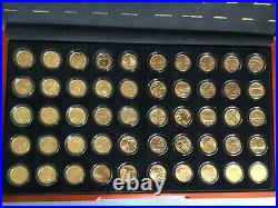 1999-2008 Complete 24K GOLD Plated Statehood Quarter 50 Coin Set Cherry Wood Box