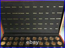 1999-2008 Complete 24K GOLD Plated Statehood Quarter 50 Coin Set Cherry Wood Box