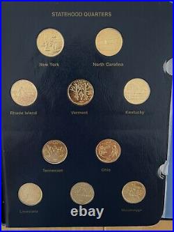 1999-2008 Complete Set Of All 50 Statehood u. S. Quarters 24K Gold Plated Coins